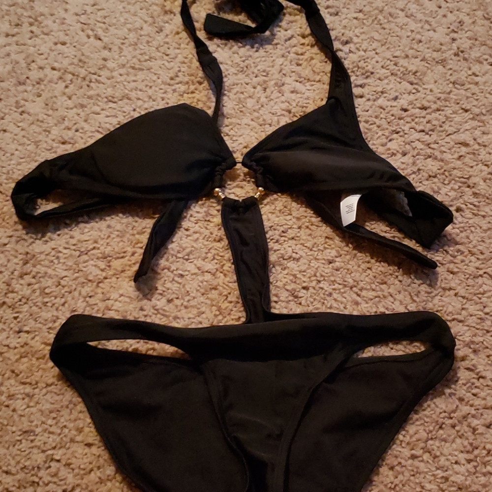 Black one piece swim suit size medium